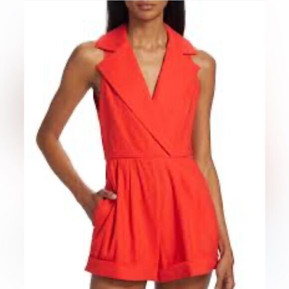 Alice + Olivia Meritt Linen-Blend Romper size 6 Color-Chili Pepper $440 - Picture 2 of 12